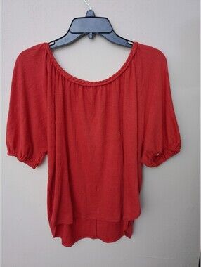 Max Studio London Peasant Blouse Womens Red Size XS Boho Scoop Neck Top